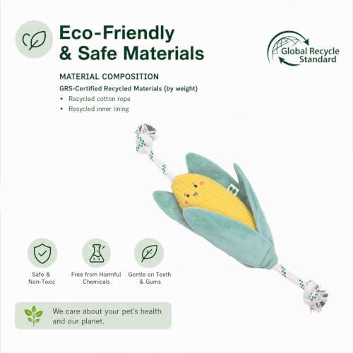 Green Sheep Interactive Plush Dog Toy, No Stuffing Squeaky Toy with Recycled Cotton Rope for Medium to Large Dogs, Chew Toy, Corn - color: Corn（L）