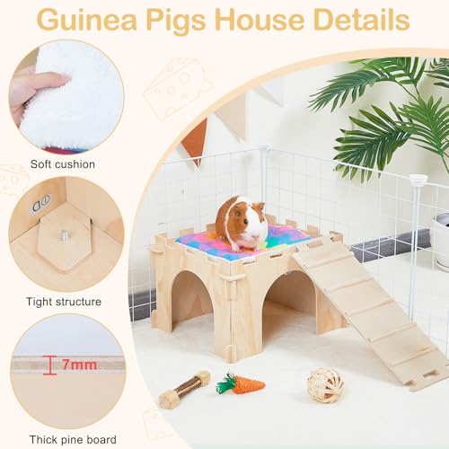 Unicorn Catcher 1 Pack Wooden Guinea Pig Hideout House with Stairs & Mats - size: 1 House