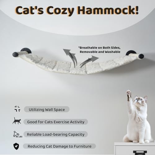 Cat Hammock Wall Mounted, Wall Mounted Cat Shelves, 35.43 x 12.99 in - color: Plush Long