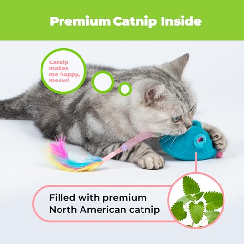 Catify Interactive Cat Toy - Squeaking Mice Set, Blue & Fuchsia - color: Squeaking Mice Blue & Fuchsia