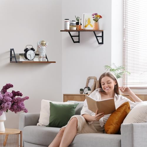 Tectocker-DOU 2 Pc Deep Floating Wall Shelves, Heavy Duty, 15.7×11.8, Brown - color: Brown, size: 15.7W×11.8D