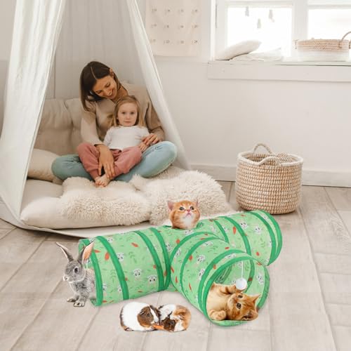 BWOGUE Bunny Tunnels & Tubes, 3-Way Collapsible Rabbit Hideout for Bunnies - color: Green