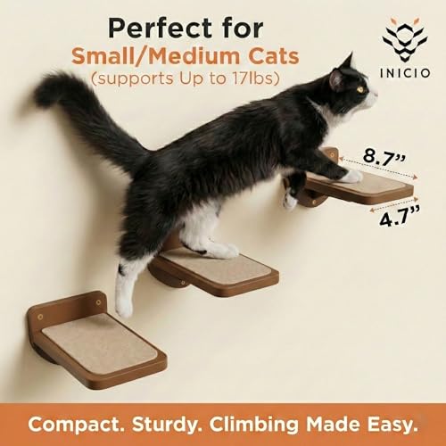 INICIO Cat Wall Steps - 3 Pack of Stairs for Cats to Climb - Brown
