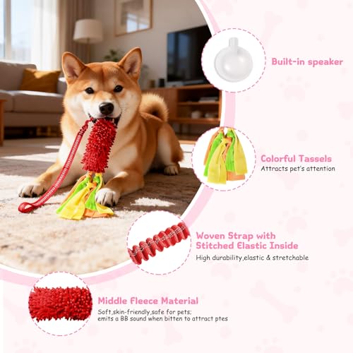 Squeaky Dog Tug Toy, Interactive Tug of War Rope Toys for Small Medium Large Dog, Soft Chenille Chewing Dog Rope Toys for Puppy Training and Play Games - color: Orange