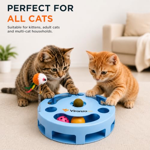 4 Interactive Cat Toy with Catnip Ball, Dual Rolling Balls & Feather Teaser - color: Green