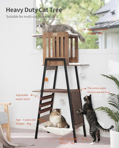 FourFurPets Modern Cat Tree, 58-Inch Cat Tower for Large Cats, Big Hammock - color: Greige