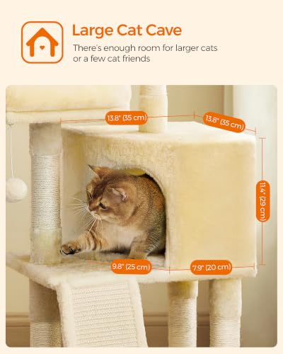 Feandrea Cat Tree, 45.3-Inch Cute Cat Tower, Plush Climbing Condo, Beige - color: Beige
