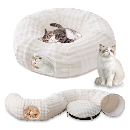 Bubble Round Cat Tunnel for Indoor Cats, Cream White - color: Cream White, size: Round