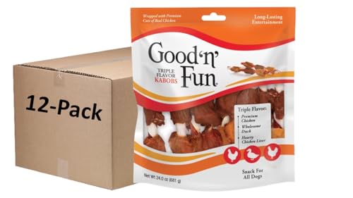 Good'n'Fun Triple Flavored Rawhide Kabobs for Dogs 36 Count (Pack of 12) - size: 1.5 Pound (Pack of 12)