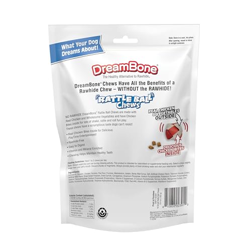 DreamBone RattleBall Chew Rawhide-Free Dog Treats, Real Protein, 14 Count