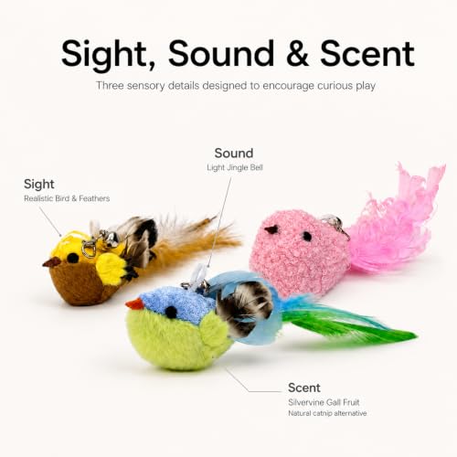 Silvervine Bird Cat Toy Refills, 3 Pack with Feathers and Bells