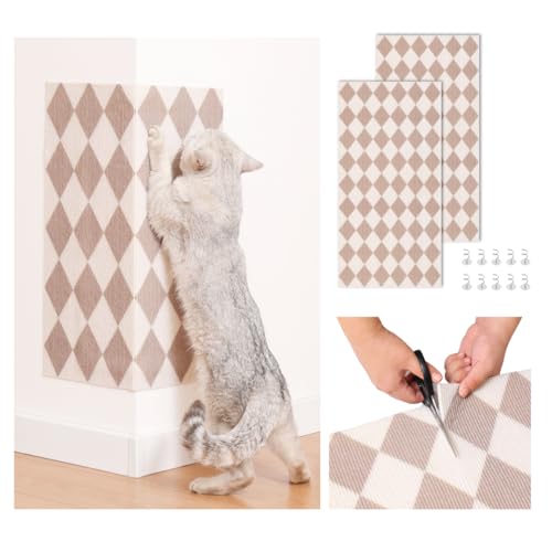 Anti-Scratch Cat Mat, Set of 2 – 39.4” x 15.8” Trimmable Self-Adhesive Upholstery Pads for Furniture, Carpet, Cat Trees, Shelves, Climbing Walls & Couch Protection (Brown Diamond) - style: Brown Diamond