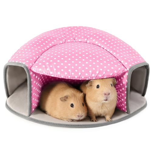 Guinea Pig Hideout Tunnel Bed, Washable Soft Small Animal Hideaway for Ferret, Chinchilla, Dwarf Bunny - House Pet Cage Accessory - color: Pink