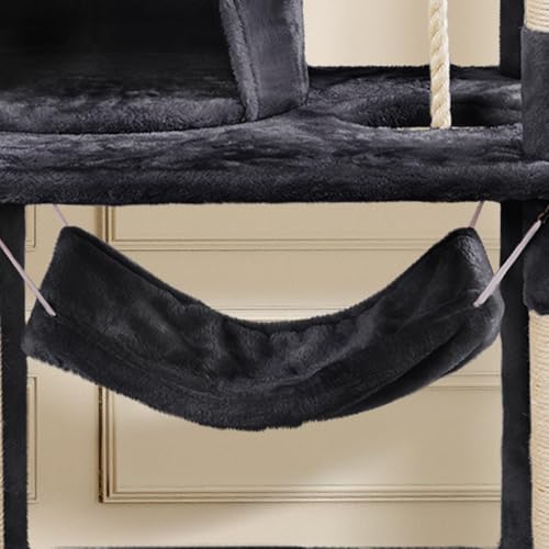 Topeakmart 62.2 inches Cat Tree, Cat Tower w/Double Condos, Scratching Posts & Hammock, Cat Activity Tree Kitten Play House, Black - color: Black, size: 24"L x 19"W x 62"H