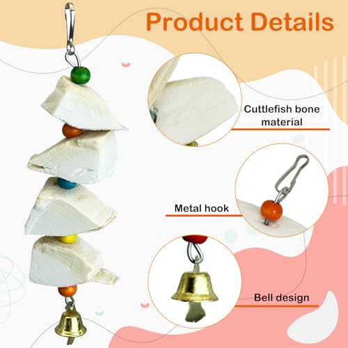 3 Pack Bird Chewing Toy Cuttlebone Parrot Toy with Bell - size: 4 Blocky