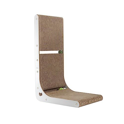 SMARTBEAN Cardboard Cat Scratcher, Vertical Cat Scratching Board, 23.6 Inch L-Shape Cat Scratch Pads with Built-in Catnip Toy Balls, Wall-Mount Cat Scratchers for Indoor Cats - size: L-Shape Cat Scratcher - 1 pc