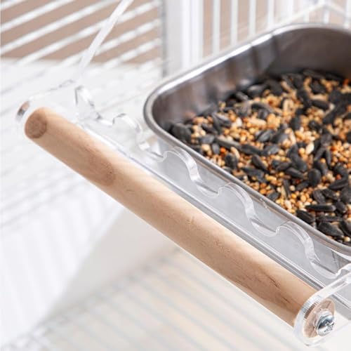 Bird Cage Seed Catcher Feeder with Perch Anti-Slip Stand, Parrot Food Bowl - size: L