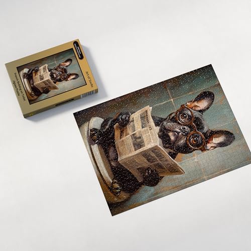 French Bulldog on Toilet Jigsaw Puzzle 1000 Pieces for Adults - Unusual Quirky Frenchie Pooping Funny Gift - 1000pc Dog Bathroom Decor Puzzles (50x70cm / 19.685"x27.559")