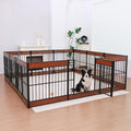 Large Furniture Style Dog Playpen, 32" H Dog Pen with Door, 12 Panels - color: MAHOGANY, style: 12 Panels (31.5" High)