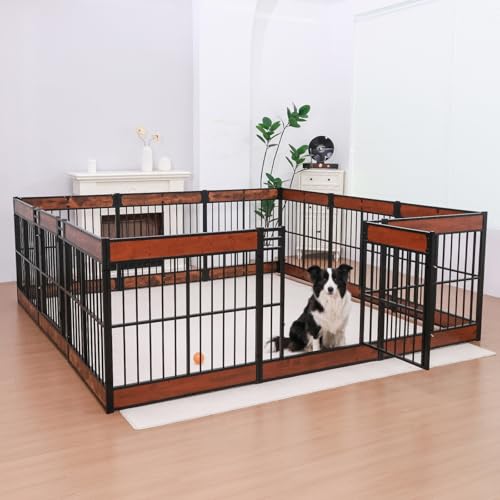 Furniture Style Dog Playpen, 35.4" Tall Indoor Dog Pen with Wood Panels - color: Black, style: 6 Panels (35.4" High)