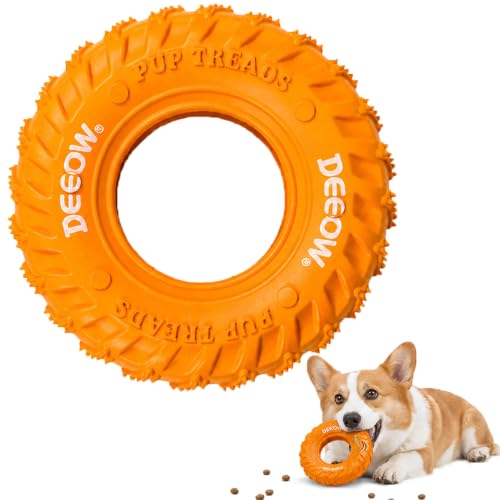 Deeow Dog Chew Tire Toy, Natural Rubber Puppy Teething Ring-6.3'' Orange - color: Orange Only
