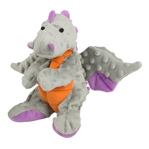goDog Dragons Squeaky Plush Dog Toy with Chew Guard Technology, Durable Fabric & Squeaker for Active Play, Gray, Large - color: Gray, size: Large
