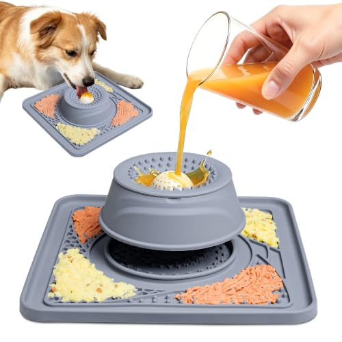 Slow Feeder Dog Bowls & Lick Mat for Liquid and Thick Treat(Grey) - color: GRAY