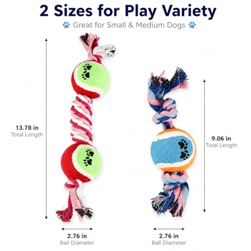Rope Tennis Ball Toys for Aggressive Chewers, Durable Cotton Rope Tennis Ball Chew Toys for Small, Medium Dogs, Prevent Destructive Chewing, Fetch Toys for Dental Care & Training (2Pcs, Tennis)