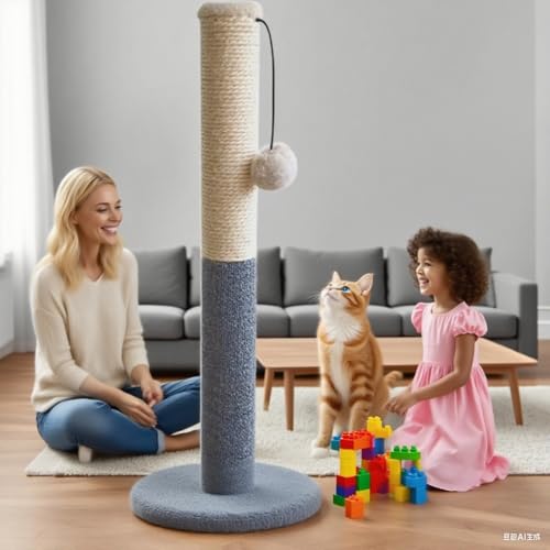 Barelove Cat Scratching Post Tower, Tall Cat Scratch Post, Natural Sisal Rope Scratcher Posts Refill for Indoor Cats, Carpet Cat Scratching Post with Replaceable Toys, Sturdy Base (Grey) - color: White