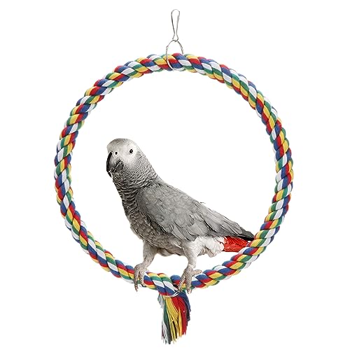 Wontee Bird Swing Colorful Rope Perch Climbing Toy for Parrots (M 10.4inch) - size: Medium (10.4 inch)