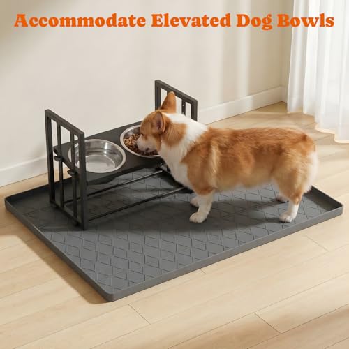 Pawtners 34" x 22" Waterproof Silicone Cat & Dog Food Mat with Raised Edge - color: Gray