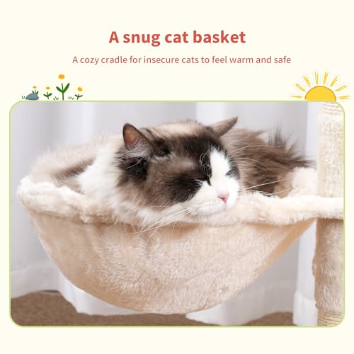 Hey-brother Cat Tree Tower with Removable Toys, Scratching Posts, MPJ008SM - color: Beige