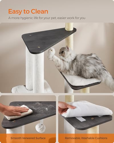 Feandrea Cat Tree, 65-Inch Multi-Level Tower with 5 Scratching Posts - color: Misty Gray