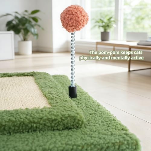 YUNIQUE Cactus Cat Scratching Post with Sisal Rope, Small Cat Tree with Dangling Balls & Feather for Kittens (Green, 22.8'') - color: green, size: 22.8'' square