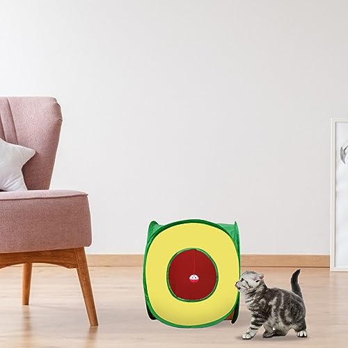 Andiker Cat Tunnel, Foldable Square Colorful Kitten Pop Up Tent Matches with Most Cat Tubes Polyester Kitten Tent with a Bell Ball 3 Holes Kitten Tubes to Hide Play (Square S) - size: Cube S