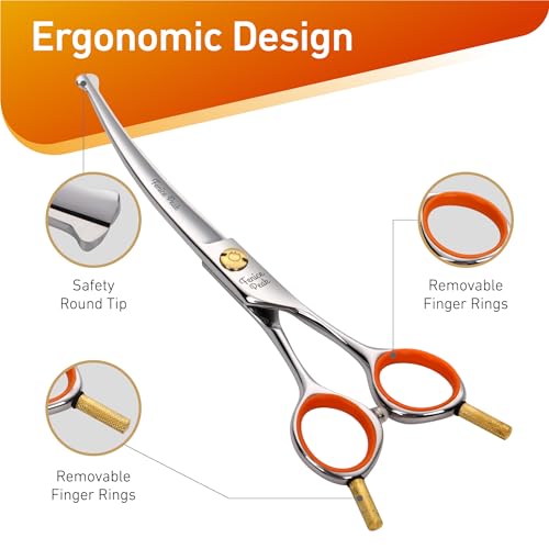 5'' Small Curved Scissors Lightweight Dog Cat Grooming Scissors with Safety Round Tip JP440C Stainless Steel Sharp Blades for Body Facial Nose Ear and Paw Hair Easy Use - color: Curved, size: 5"