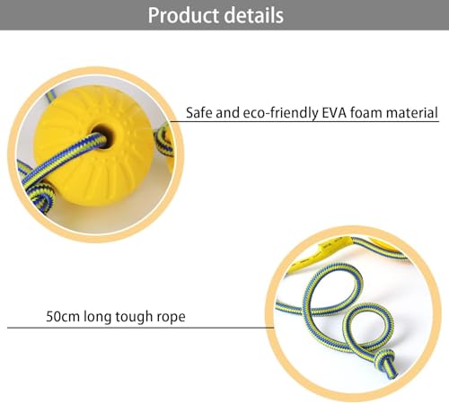 Dog Ball On a Rope Dog Toy, Floating Foam Dog Ball with Rope, Tug Ball Toy for Small Medium Large Dogs Fetch, Catch, Throw, Training (Yellow) - color: Yellow