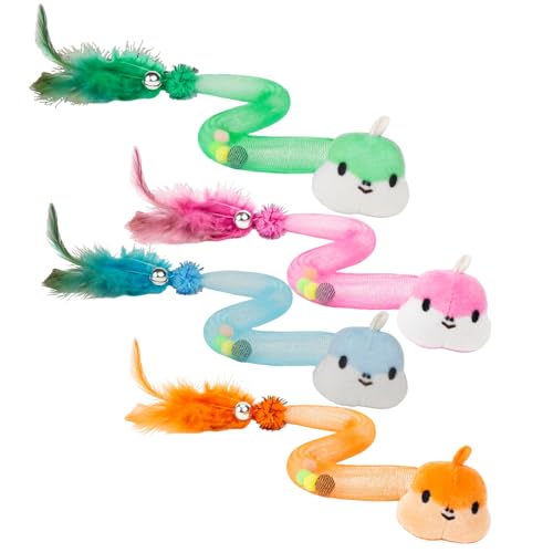 Cat Teaser Toys with Feathers and Bells, Flexible Tube 4-Pack - style: Snake shaped-4pcs
