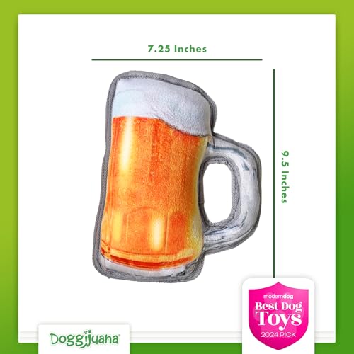 Doggijuana Tuffer Chewer Plush Dog Toy, Beer Mug | Squeaky Refillable - size: Standard, style: Beer Mug