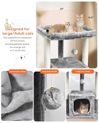 SYANDLVY 27IN Cat Tree for Indoor Cats Large Adult, Modern Activity Tower - color: Grey