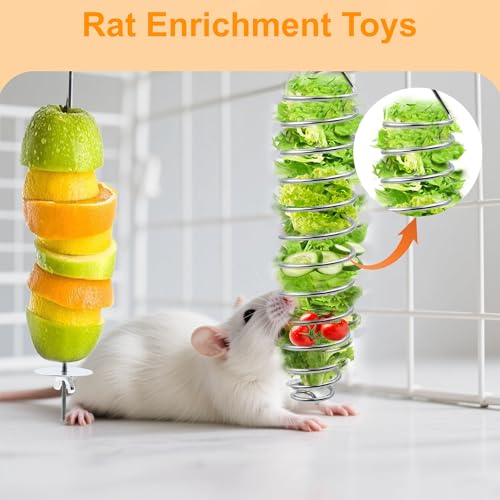2pcs Rat Enrichment Foraging Toys, 304 Stainless Steel Pet Rats Fruit Vegetable Holder, Hanging Slow Feeder Mice Feeder, Fancy Mice Cage Accessories Puzzle Toy for Hamster Rodents Bird Parakeet