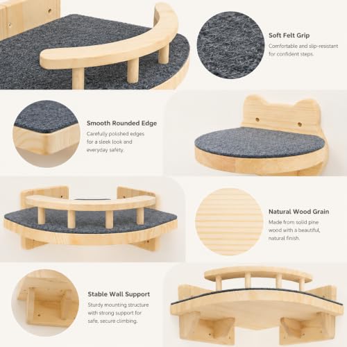 LSCQYYCC- Cat Wall Shelves, Cat Shelf with 3Wide Perch Steps, Modern Floating Cats Stairs for Indoor Sleeping, Playing, Climbing