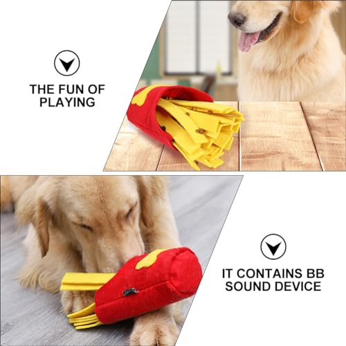 TEHAUX Dog French Fry Snuffle Toy Felt Slow Feeder Training Puzzle Squeaky Pet Interactive Toy Food Dispensing Enrichment Mat for Dogs 8.46X6.69X3.14 in