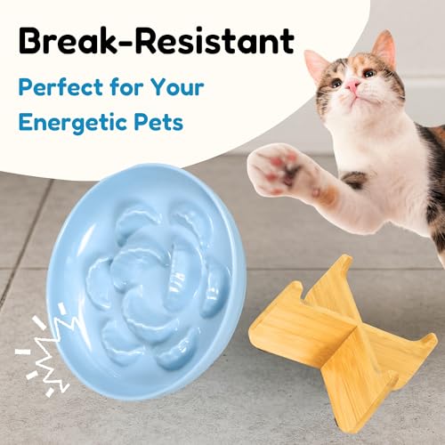 Slow Feeder Cat Bowl with Stand - Unbreakable Elevated Slow Feeder Bowl for Cats - Melamine Puzzle Raised Cat Food Bowl - Whisker Friendly & Wet & Dry Food- Dishwasher Safe & Non Slip (Blue - color: Blue