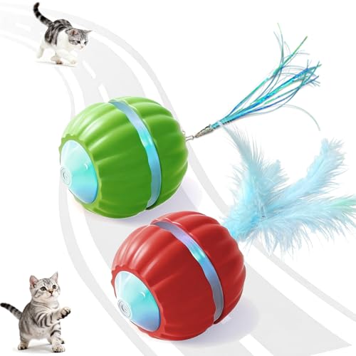 2PCS Interactive Cat Toys for Indoor Cats,Automatic Moving Kitten Toys - color: Red + Green