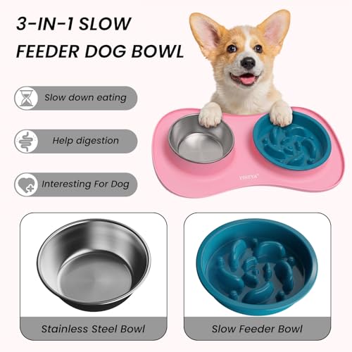 YINEYA 3 in 1 Slow Feeder Dog Bowls,Dog Water Bowl,Cat and Dog Food Bowl - color: Pink, size: Large