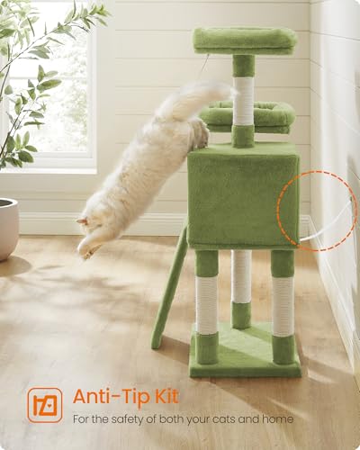Feandrea Cat Tree, 45.3-Inch Cute Cat Tower, Plush Climbing Condo, Green - color: Grass Green