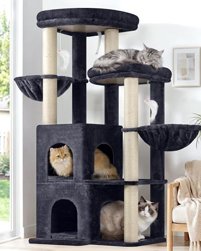 Globlazer Cat Tree Tower for Indoor Cats Large Adult, S63, Dark Grey - color: Dark Grey, size: XXL