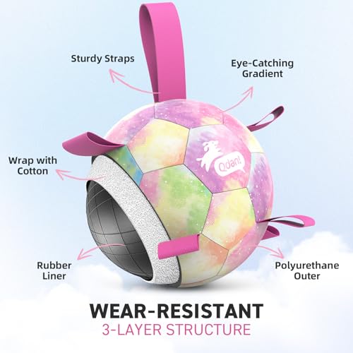 QDAN Dog Balls, Dog Herding Ball, 8 Inch Large Dog Soccer Ball with Strap - color: A-Colorful Pink, size: Large Size 3