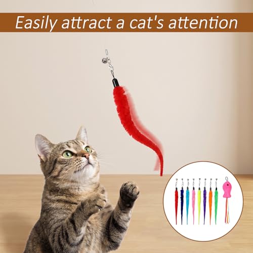 10 PCS Cat Wand Toy Set with Worm & Little Fish, Cat Worm Toy